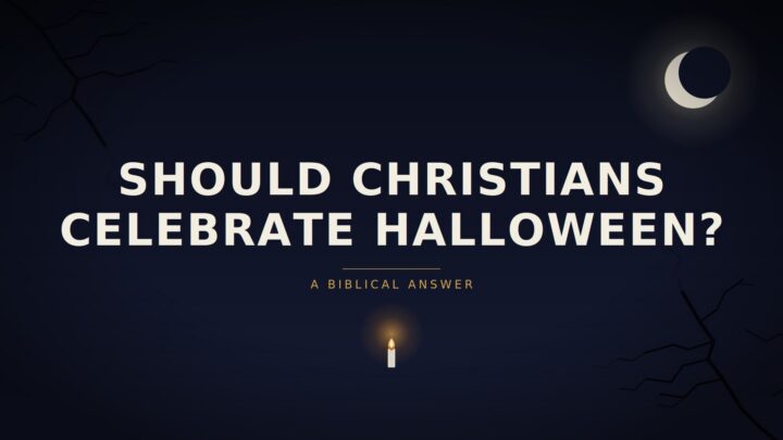 Should Christians celebrate Halloween? A Biblical Answer — dark night sky with a crescent moon, bare tree branches, and a single lit candle